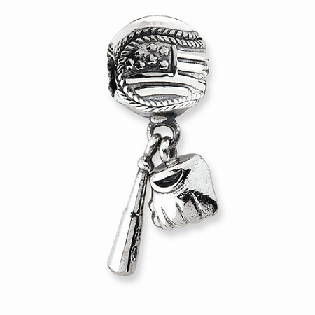 Sterling Silver Reflections Baseball, Bat & Glove Dangle Bead